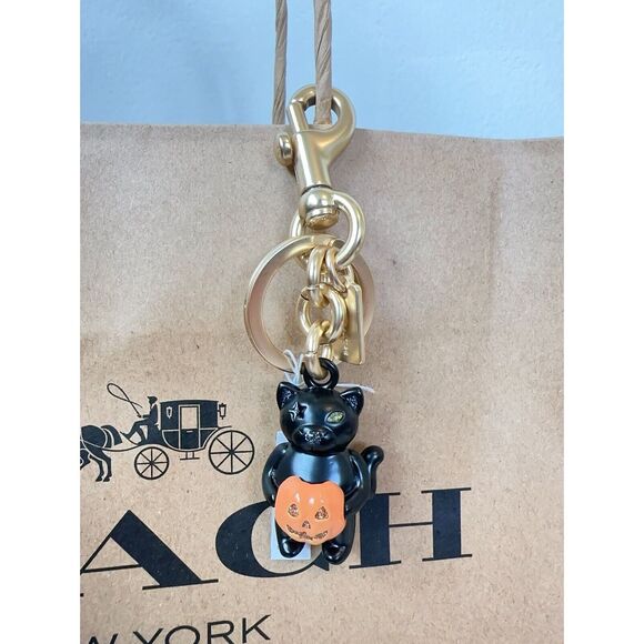 NWT COACH HALLOWEEN BLACK CAT WITH PUMPKIN KEY CHAIN/BAG CHARM CW480 - Picture 5 of 5